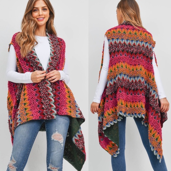 Sweaters - Vibrant Knit Crochet Sweater Vest